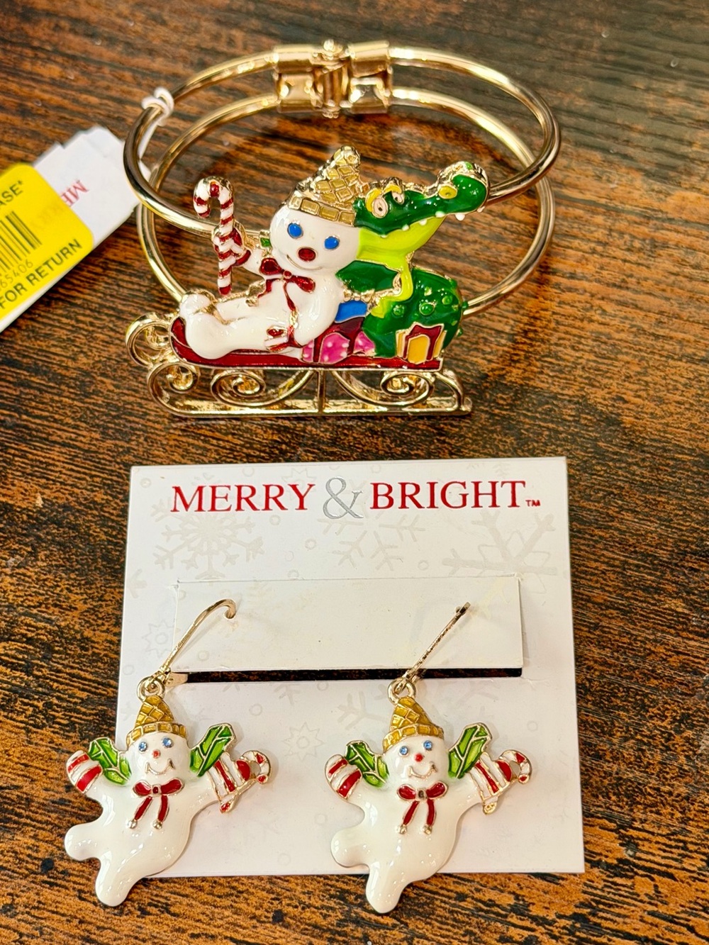 Vintage Mr. Bingle Snowman Bracelet & Earring Set